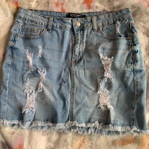 Wax Jean Denim Ripped Mini Skirt